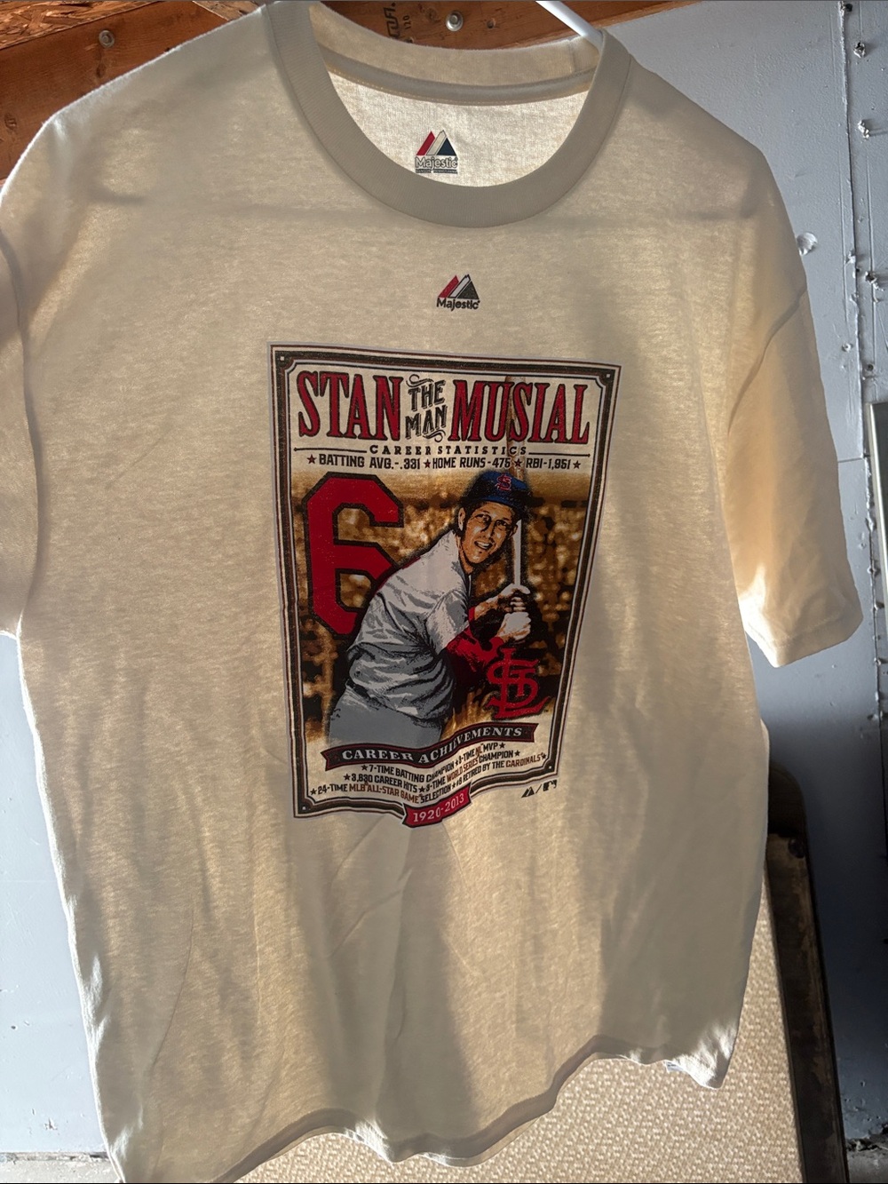 Men’s Stan Musial T-Shirt, St. Louis Cardinals, Stan the Man, Size Men’s Large